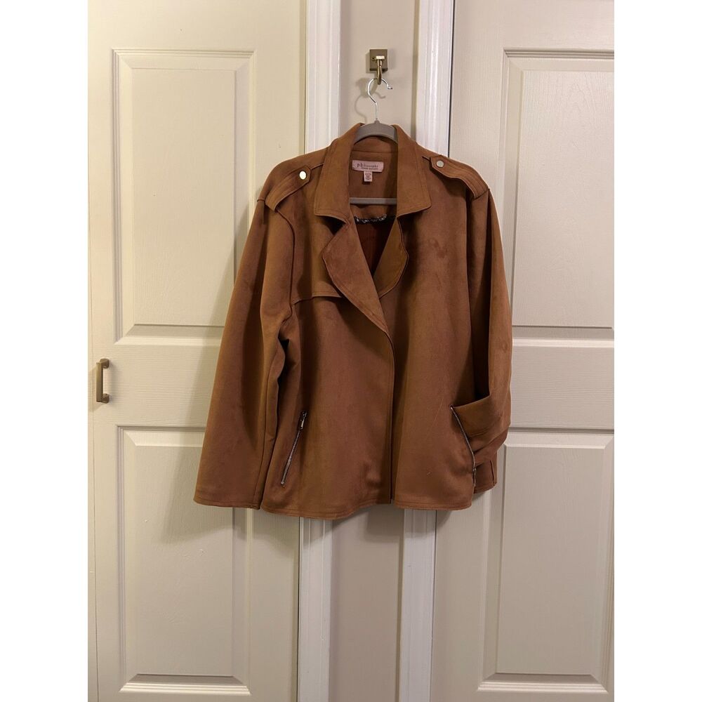Philosophy Republic Clothing Cognac Faux Suede Open Front Moto Jacket - 3X